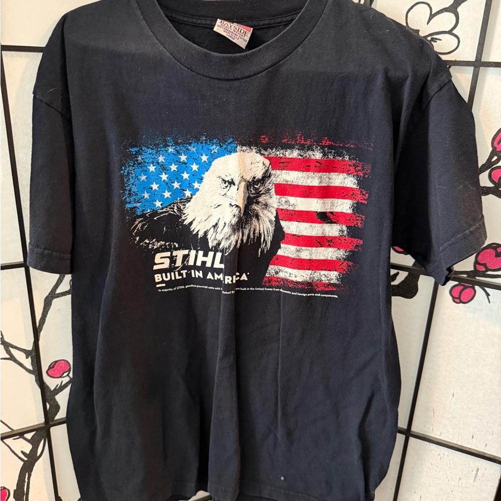 STIHL Black T-Shirt with American Flag and Eagle